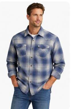 Wrangler Men's Blue Plaid Western Long Sleeve Flannel Shirt
